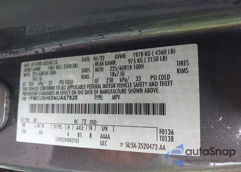 2022 Ford Escape Sel from USA, damaged, VIN 1FMCU0H65NUA67828